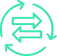 Icon for execution methods, with circular and bidirectional arrows.