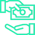 Icon for express multi-fund onboarding, with a hand exchanging money.