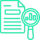 Icon for auto-sweep and allocation, with a magnifying glass and data chart.
