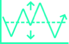 Icon navigating currency volatility with an upward and downward line graph.
