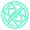 Icon for no advisory fees with a crossed banknote symbol.