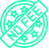 Icon for no set up fees, with a stamp displaying "NO FEE".