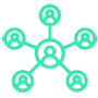 Icon for TCA mitigating FX risks with a central hub and user profiles.